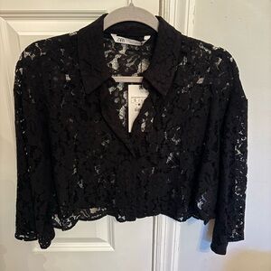 Zara Black Floral Lace Shirt